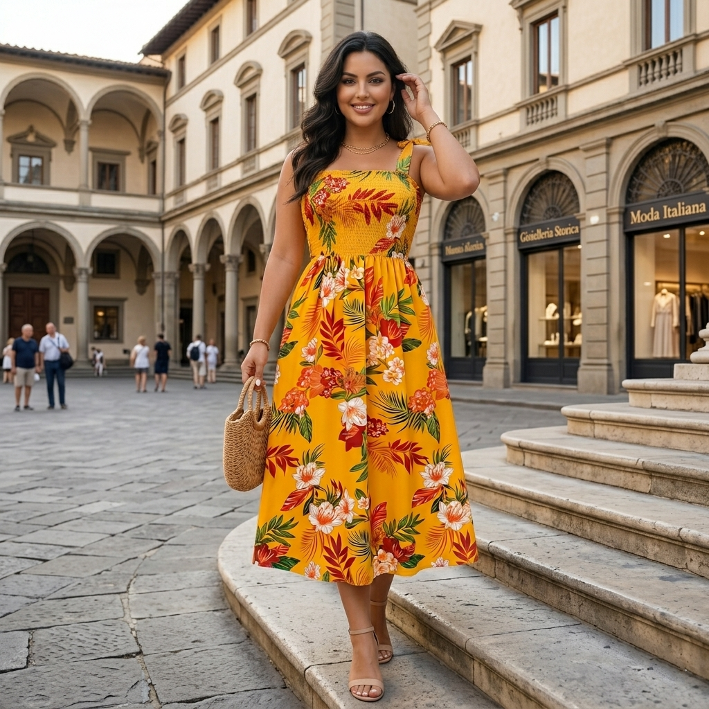 Robe Longue d'Été Fluide à Imprimé Floral & Épaules Nouées