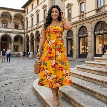 Robe Longue d'Été Fluide à Imprimé Floral & Épaules Nouées
