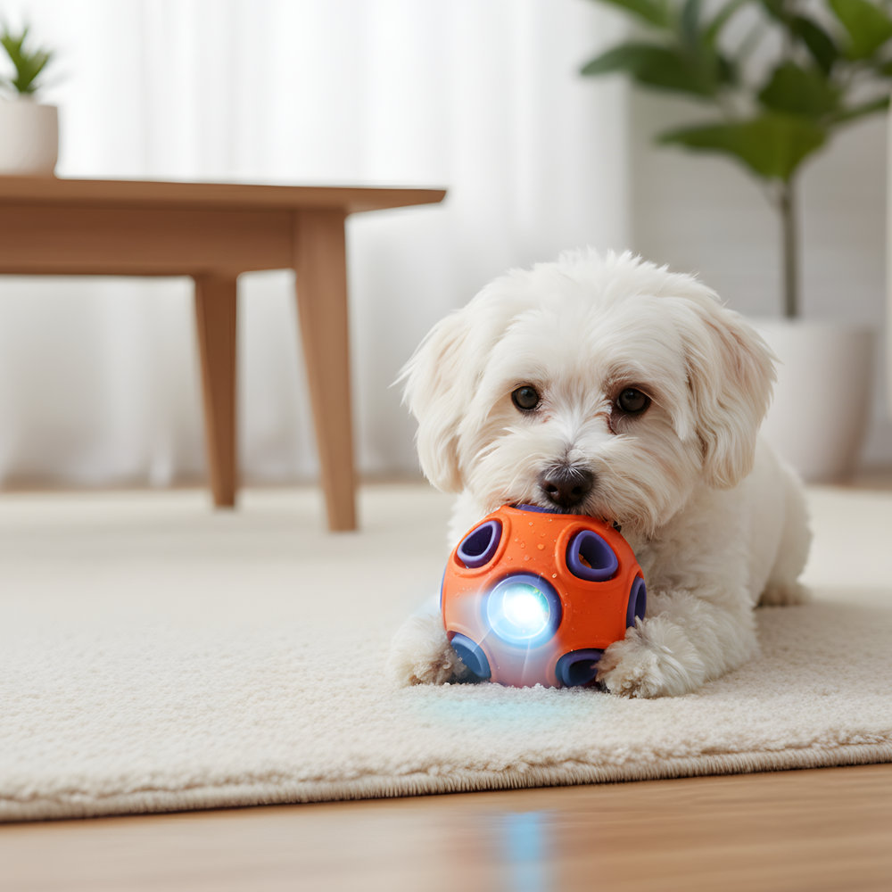 GlowOrbit インタラクティブ犬用噛むボール - 動きで光る