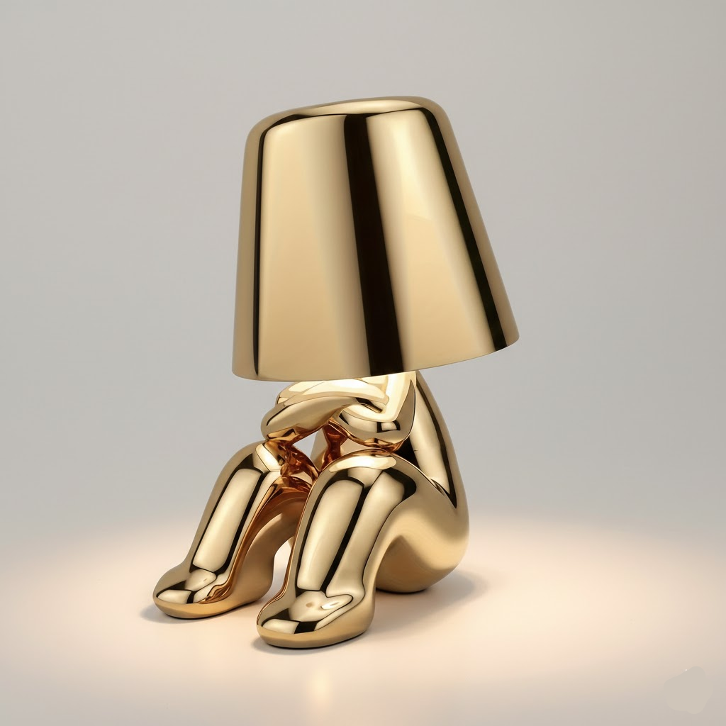 Modern bordslampa med LED och gyllene figurd design