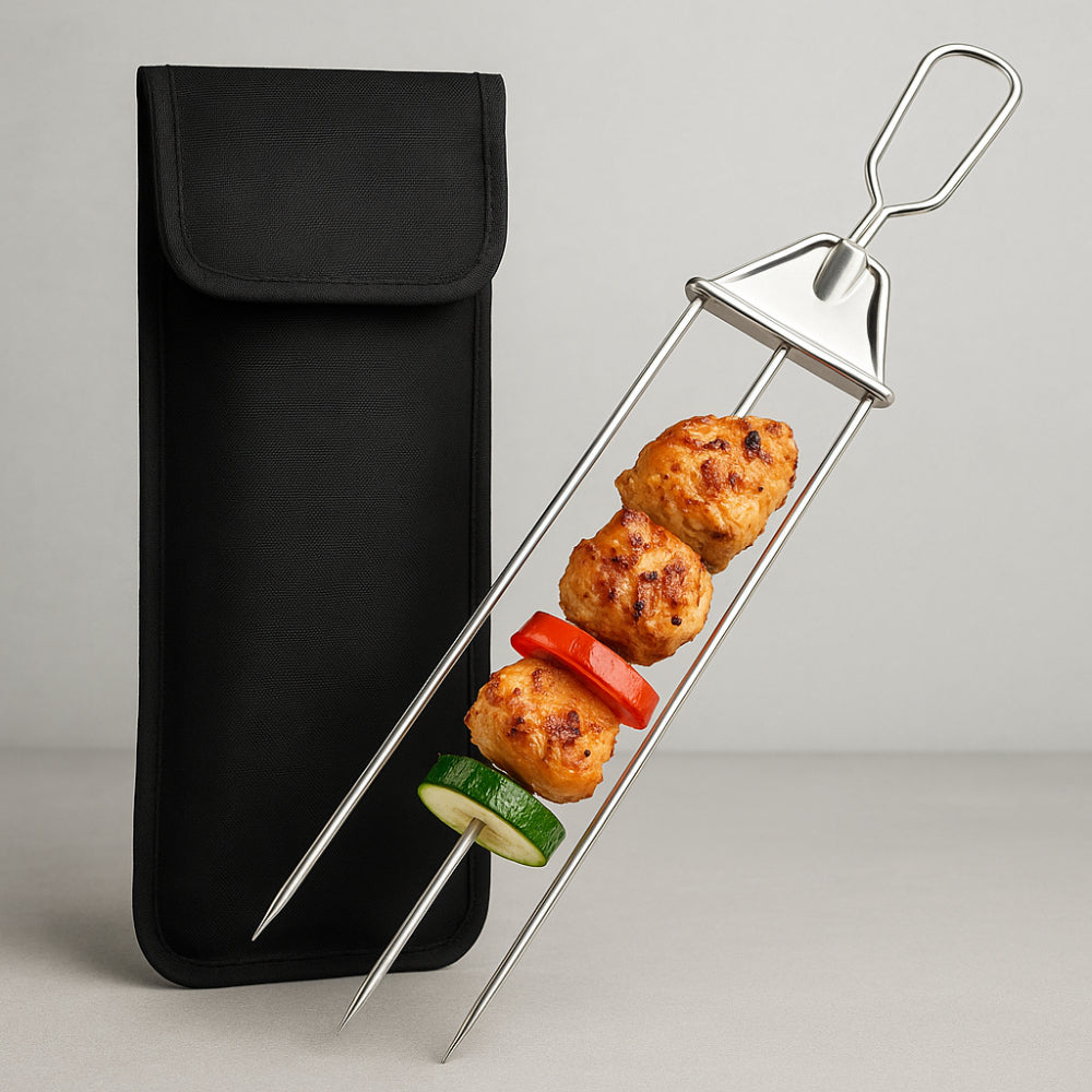 Grillspieß-Set aus Edelstahl mit drei Zinken