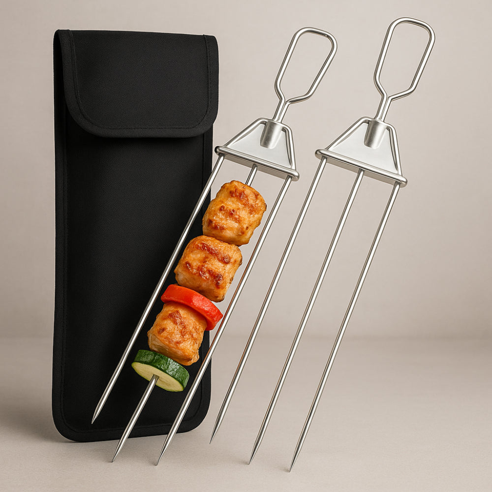 Grillspieß-Set aus Edelstahl mit drei Zinken
