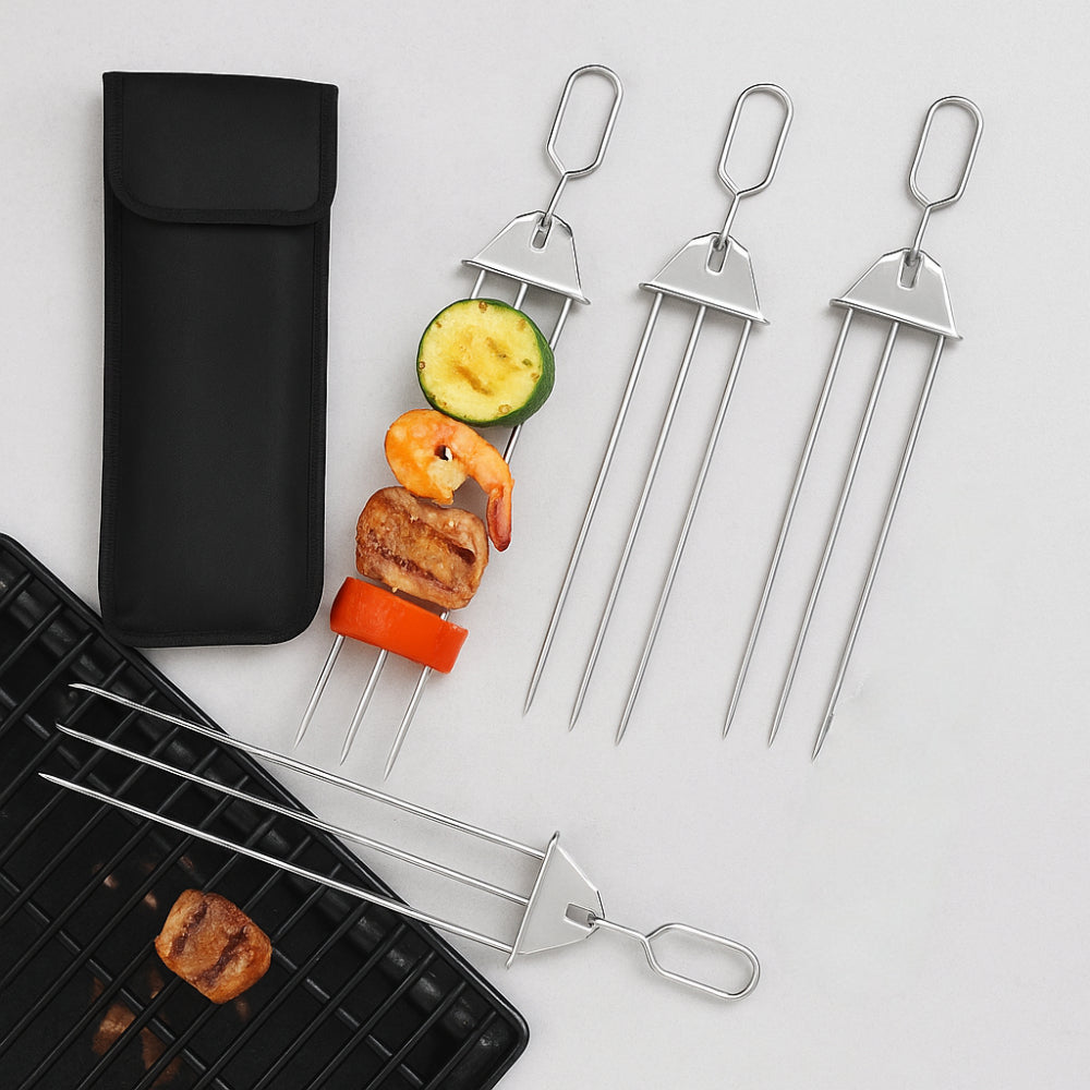 Grillspieß-Set aus Edelstahl mit drei Zinken