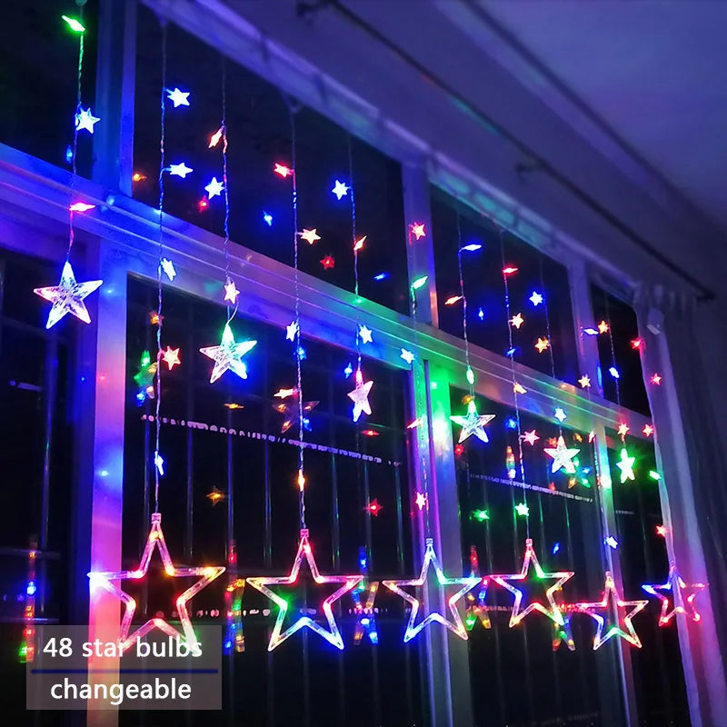 Catena luminosa a tenda con stelle LED Auraly — diverse modalità di illuminazione