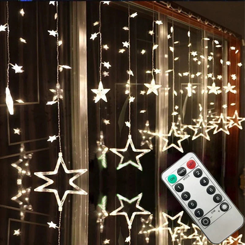Catena luminosa a tenda con stelle LED Auraly — diverse modalità di illuminazione