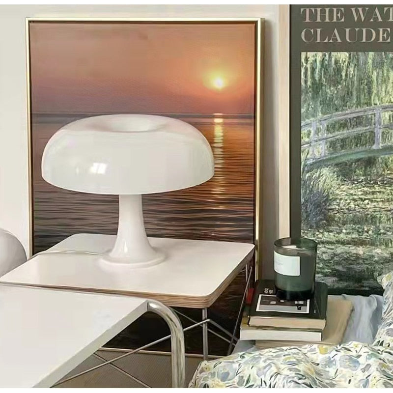 Modern White LED Table Lamp — Mushroom Shape, Adjustable Brightness