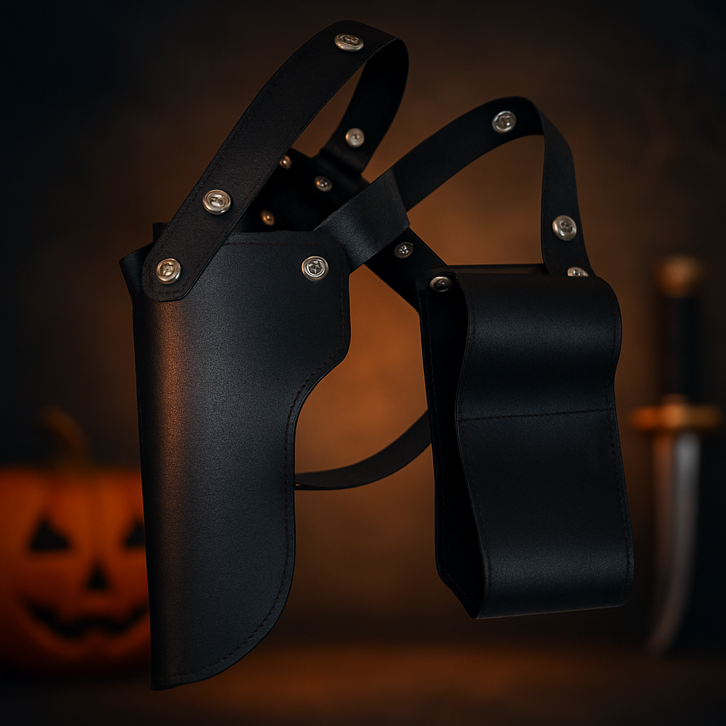 Červená halloweenská souprava overalu pro děti — overal s kapucí, rouška a rukavice