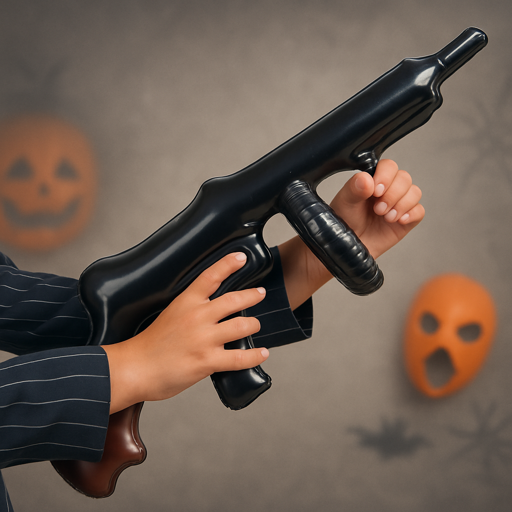 Červená halloweenská souprava overalu pro děti — overal s kapucí, rouška a rukavice