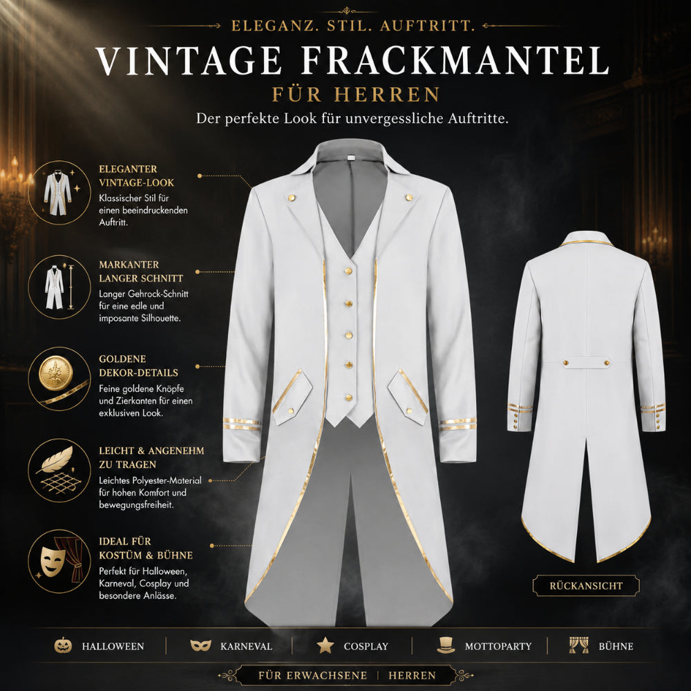 Pánský dlouhý vintage frak - strukturovaný splývavý střih frakového kabátu
