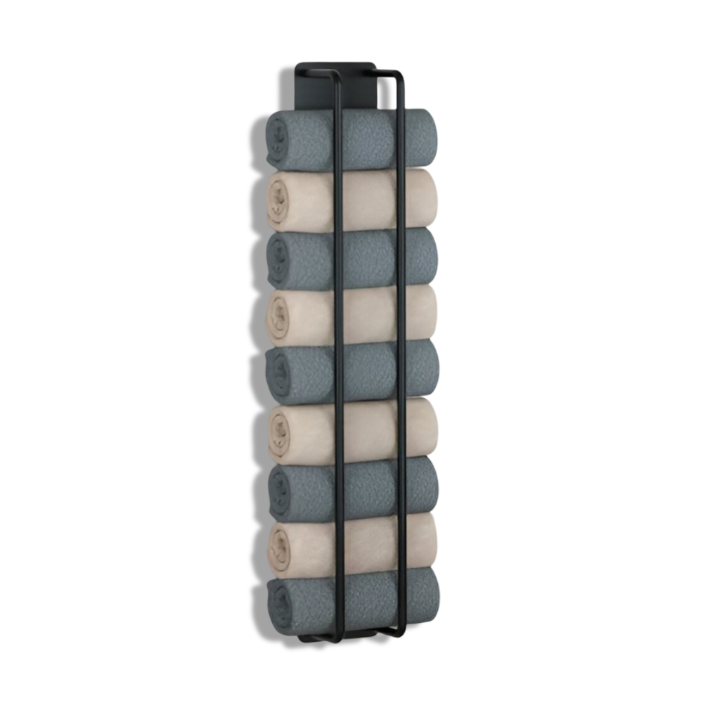 Porte-serviettes | Organisateur mural vertical | Panier métallique ouvert | TowelStack - Esilora