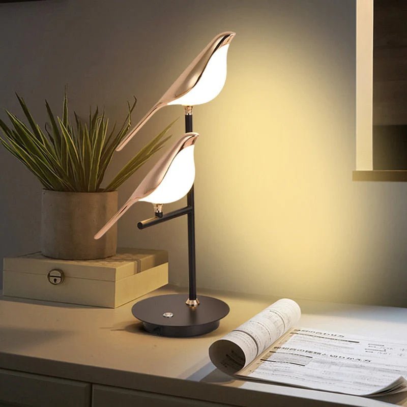 LED Table Lamp — Gold Bird Detail, Modern Design