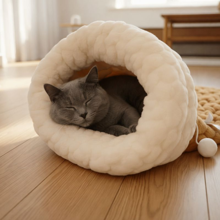 HeartNest │ 折りたたみ式コクーン型ふわふわ猫用寝袋 - уютな休息に