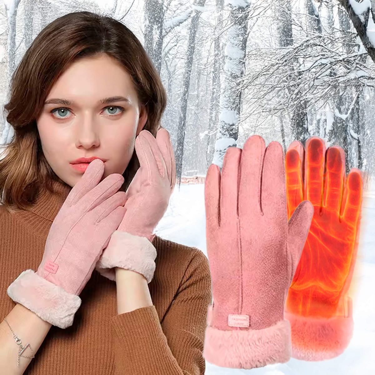 Luvas aquecidas impermeáveis com ecrã tátil para mulheres, recarregáveis por USB - Esilora