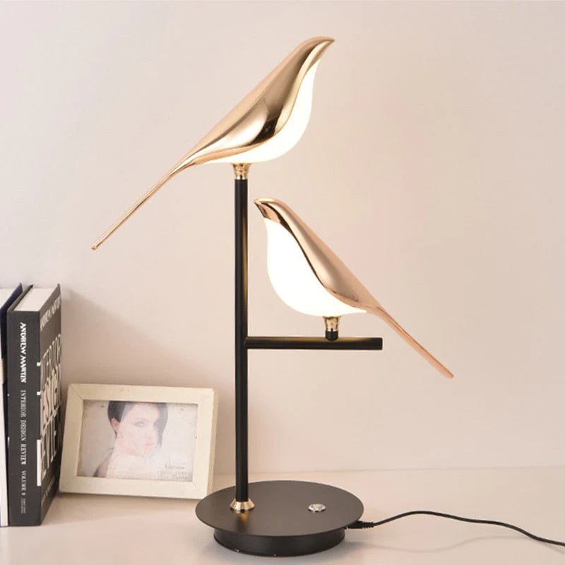 LED Table Lamp — Gold Bird Detail, Modern Design
