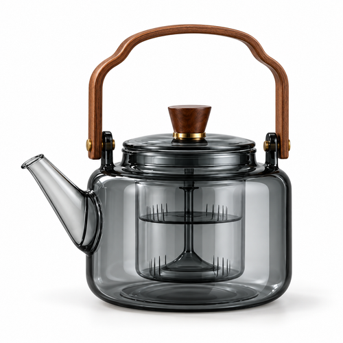 Hittebestendige theepot van 1200 ml — houten handvat voor losse thee