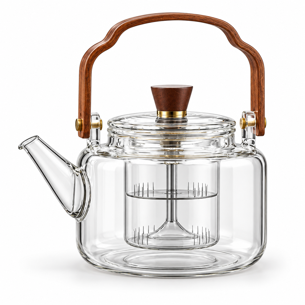 Żaroodporny dzbanek do herbaty 1200 ml — drewniany uchwyt do herbaty liściastej