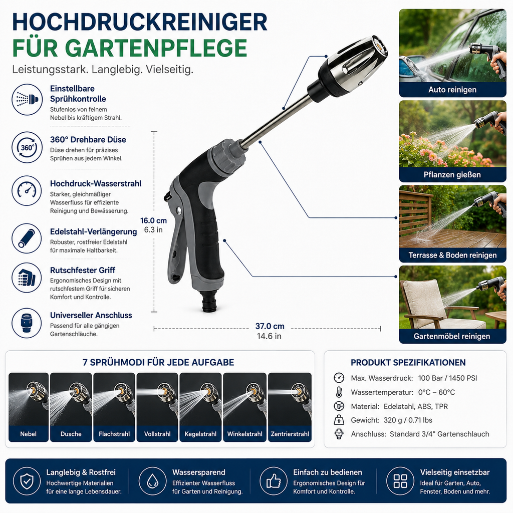 Pistola ad acqua ad alta pressione per la cura del giardino - rotazione a 360°