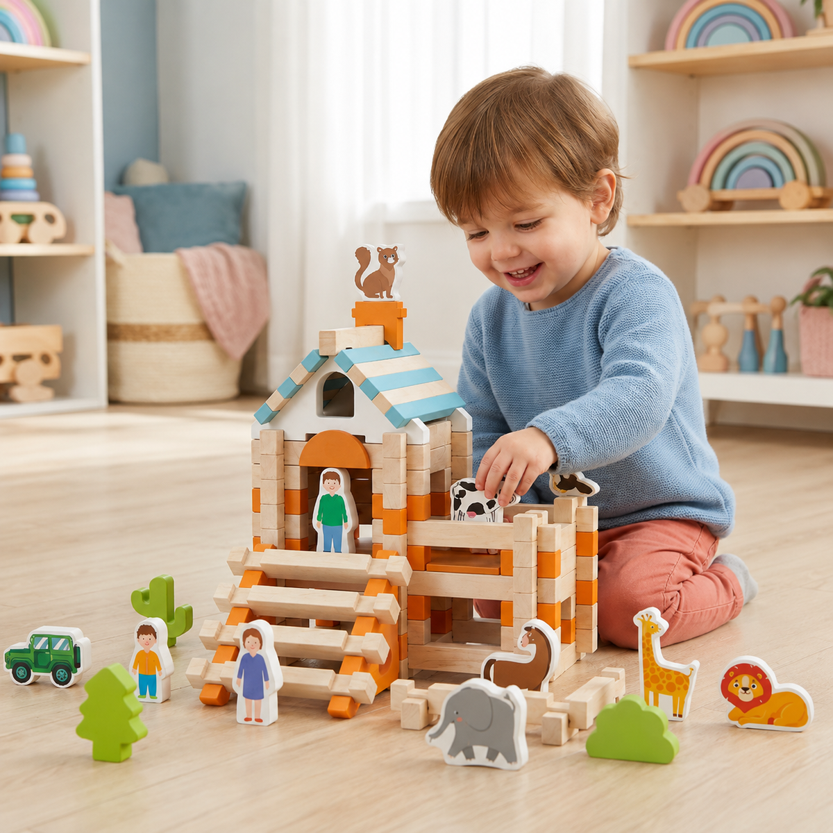 Montessori dřevěné stavební kostky pro děti — kreativní vzdělávací hračka
