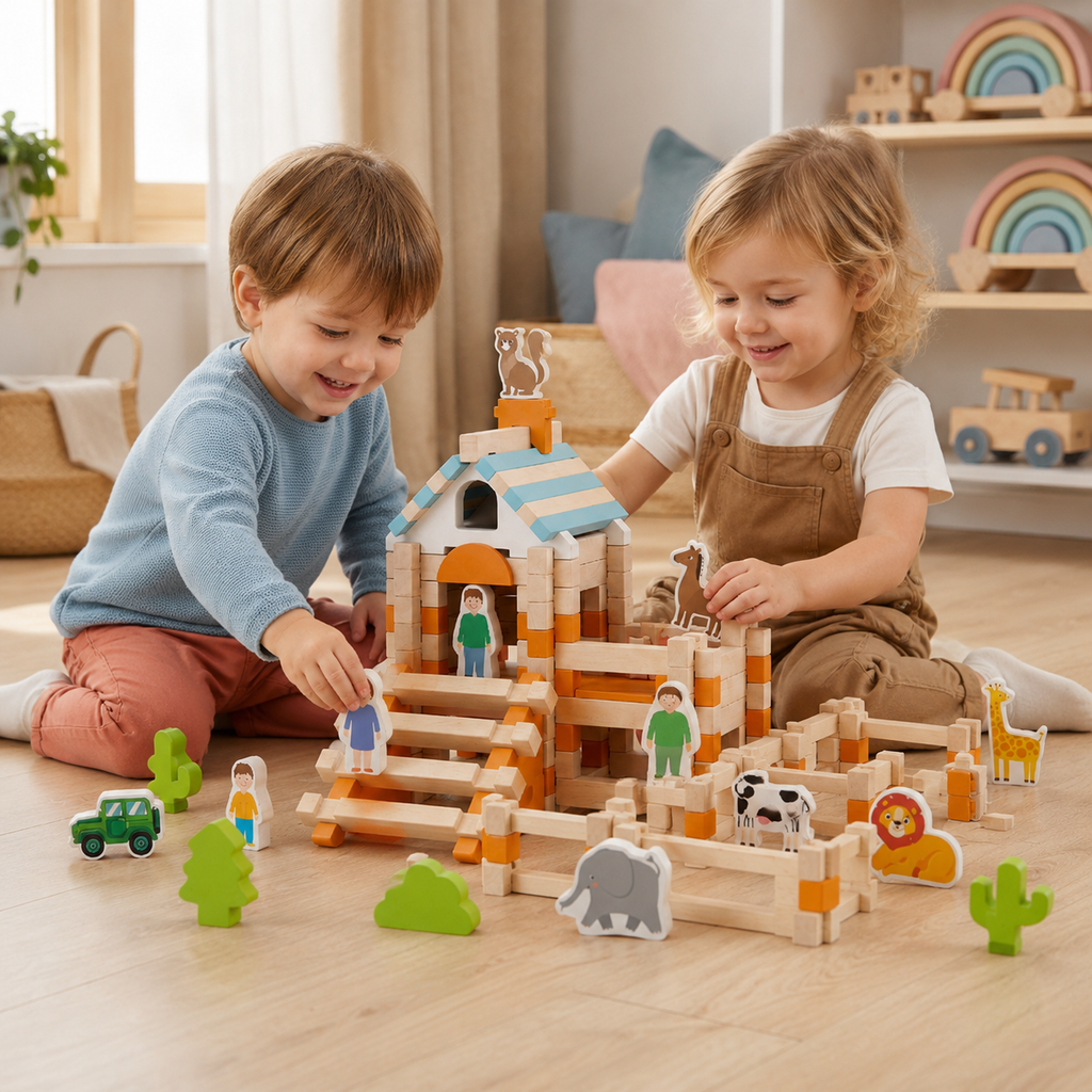Montessori dřevěné stavební kostky pro děti — kreativní vzdělávací hračka