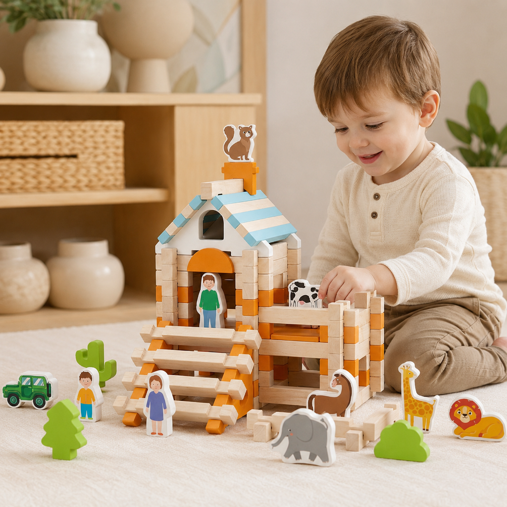 Montessori dřevěné stavební kostky pro děti — kreativní vzdělávací hračka