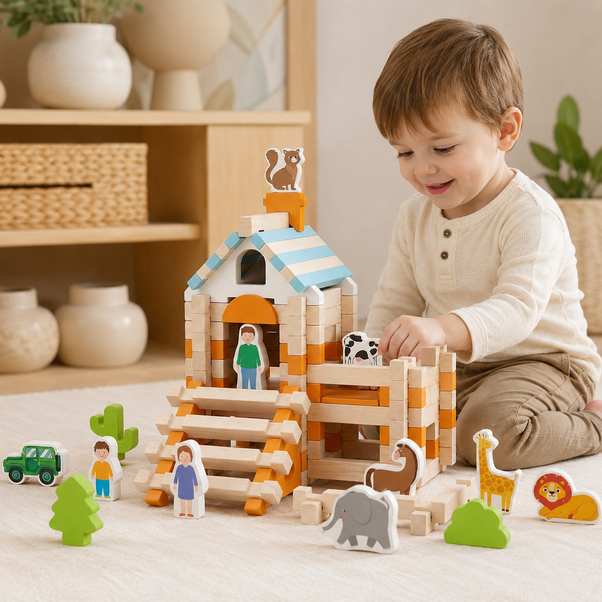 Montessori dřevěné stavební kostky pro děti — kreativní vzdělávací hračka