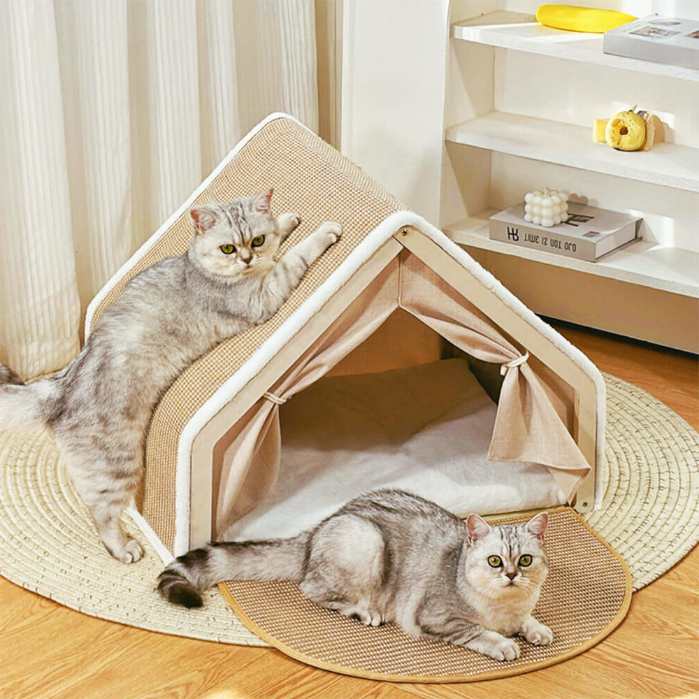 HomiNest 猫用テントベッド - 爪とぎ屋根付きの уютな隠れ家