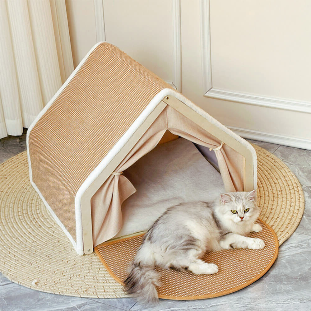HomiNest 猫用テントベッド - 爪とぎ屋根付きの уютな隠れ家