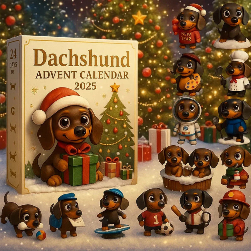 Calendar Advent pentru câini 2025 — Set de numărătoare inversă cu 24 de figurine teckel