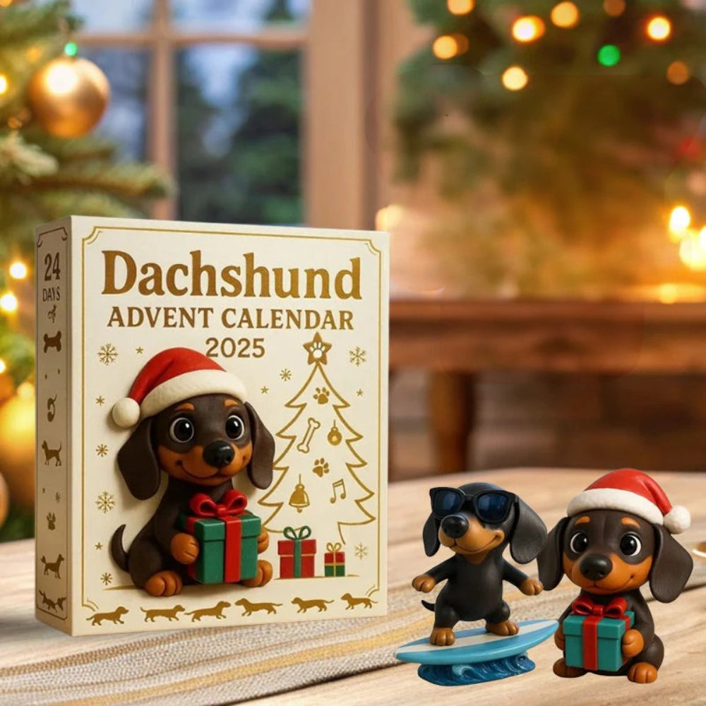 Calendar Advent pentru câini 2025 — Set de numărătoare inversă cu 24 de figurine teckel
