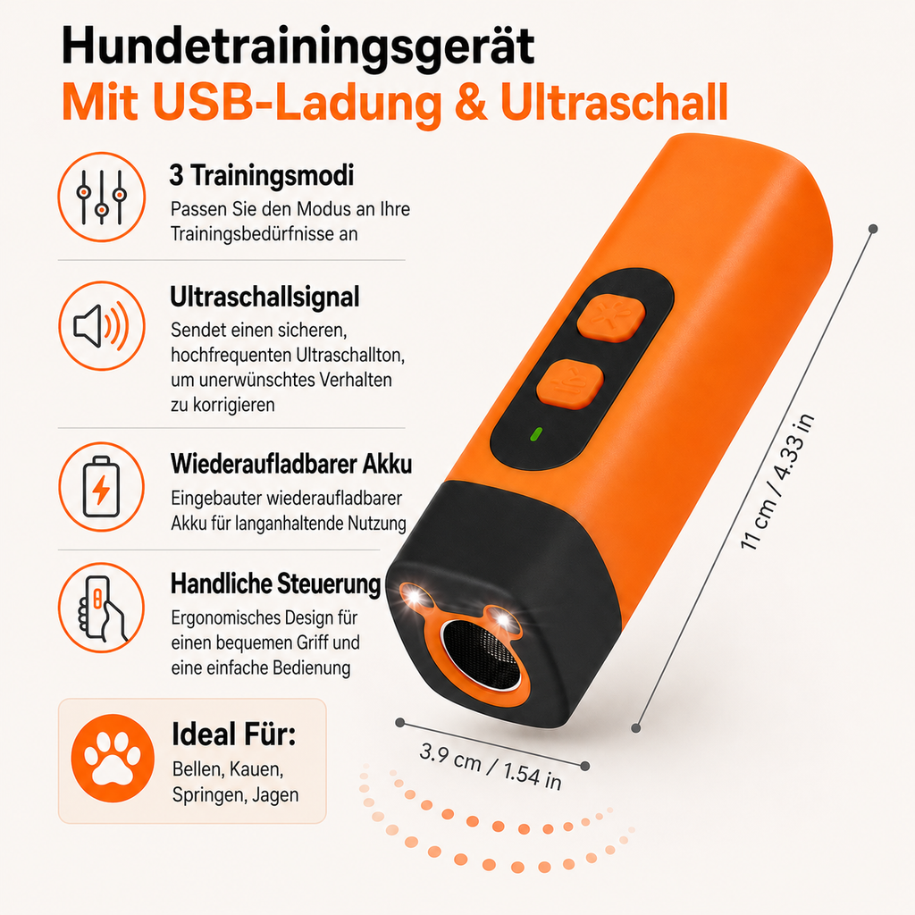 Ultrasonisk hundetræner - USB-genopladelig enhed til adfærdstræning