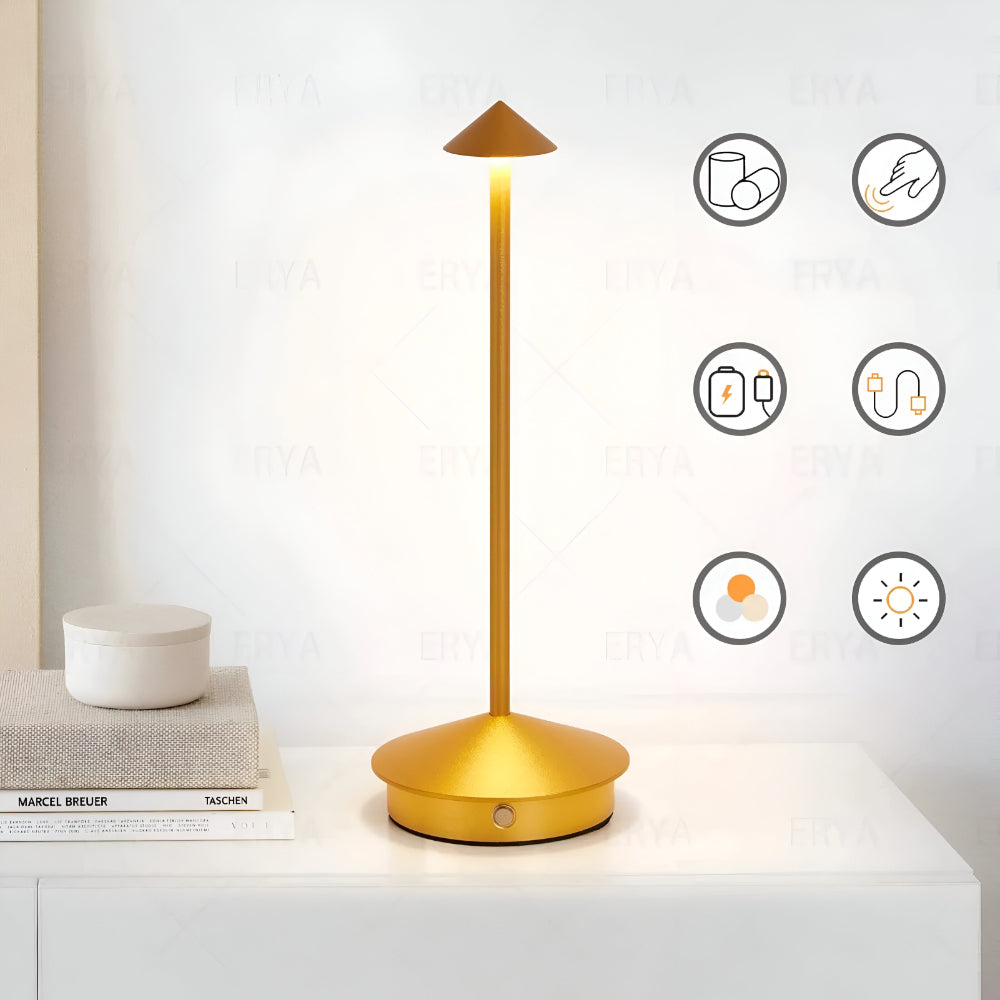 مصباح طاولة LED لاسلكي قابل لتعتيم الإضاءة — هيكل دائري من الألومنيوم، 11 Inches