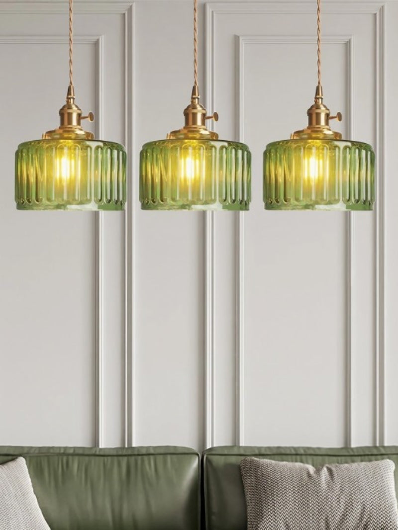 Japansk enkel vintagependel i messing og ribbet cylindrisk glas | Esilora