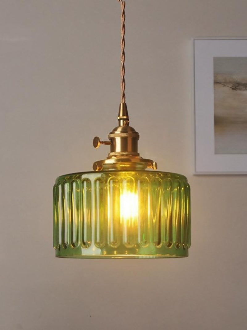 Japansk enkel vintagependel i messing og ribbet cylindrisk glas | Esilora