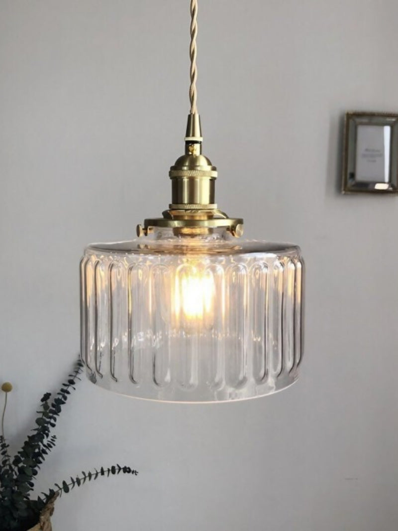 Japansk enkel vintagependel i messing og ribbet cylindrisk glas | Esilora