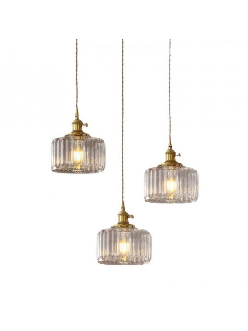 Japansk enkel vintagependel i messing og ribbet cylindrisk glas | Esilora