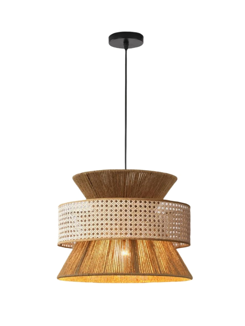 Rustic Japanese Wabi-Sabi Style Hemp Rope Rattan Drum Shape Zen Pendant Light | Esilora