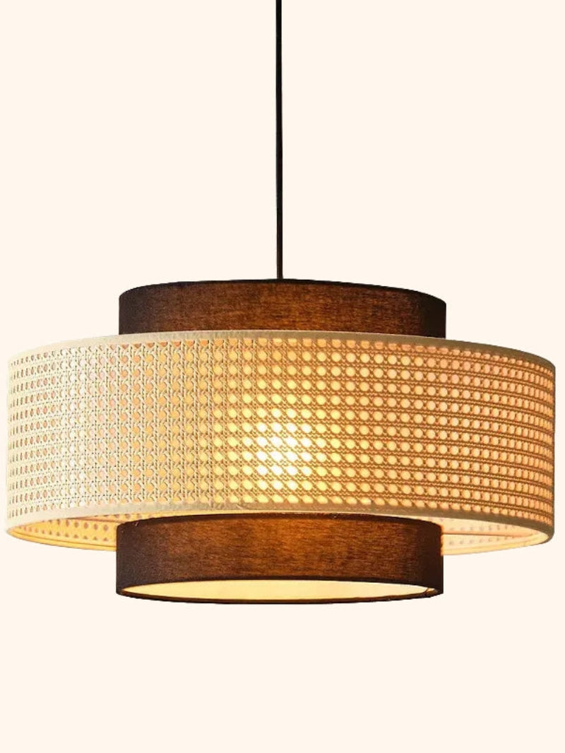 Rustic Japanese Wabi-Sabi Style Hemp Rope Rattan Drum Shape Zen Pendant Light | Esilora