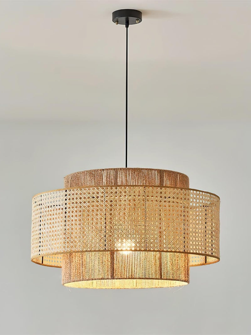 Rustic Japanese Wabi-Sabi Style Hemp Rope Rattan Drum Shape Zen Pendant Light | Esilora