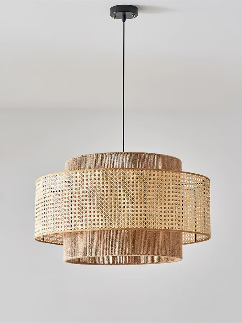 Rustic Japanese Wabi-Sabi Style Hemp Rope Rattan Drum Shape Zen Pendant Light | Esilora