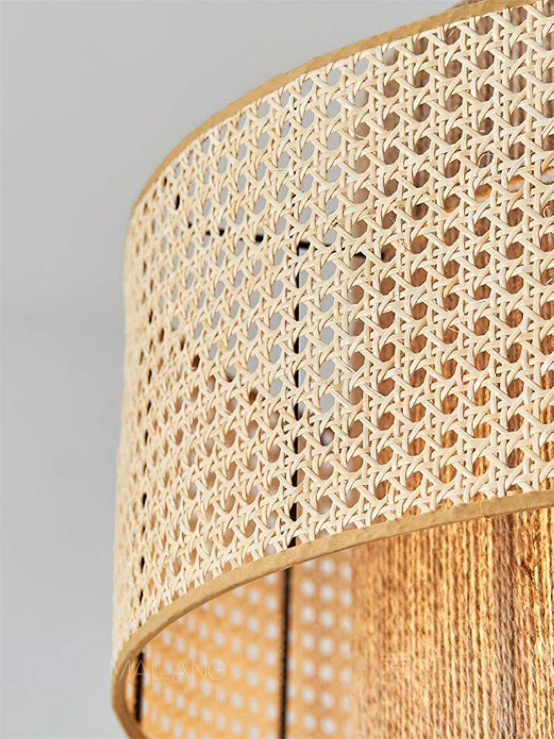 Rustic Japanese Wabi-Sabi Style Hemp Rope Rattan Drum Shape Zen Pendant Light | Esilora