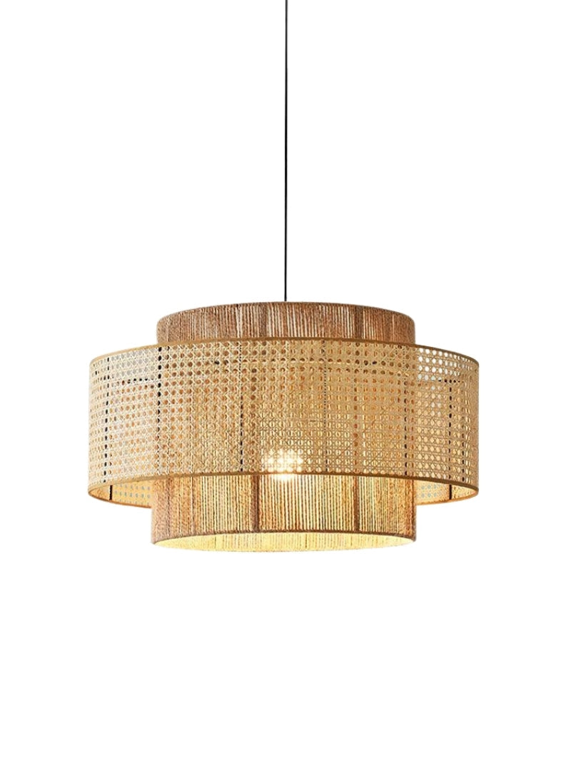 Rustic Japanese Wabi-Sabi Style Hemp Rope Rattan Drum Shape Zen Pendant Light | Esilora
