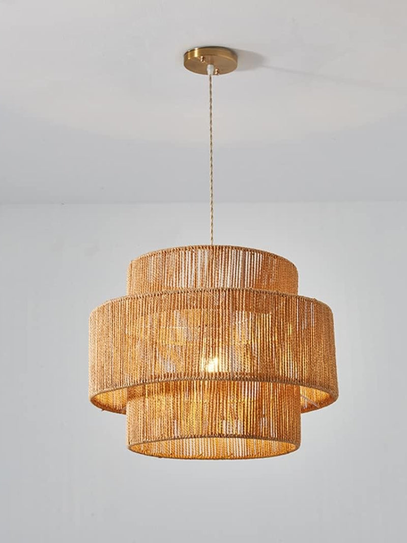Rustic Japanese Wabi-Sabi Style Hemp Rope Rattan Drum Shape Zen Pendant Light | Esilora