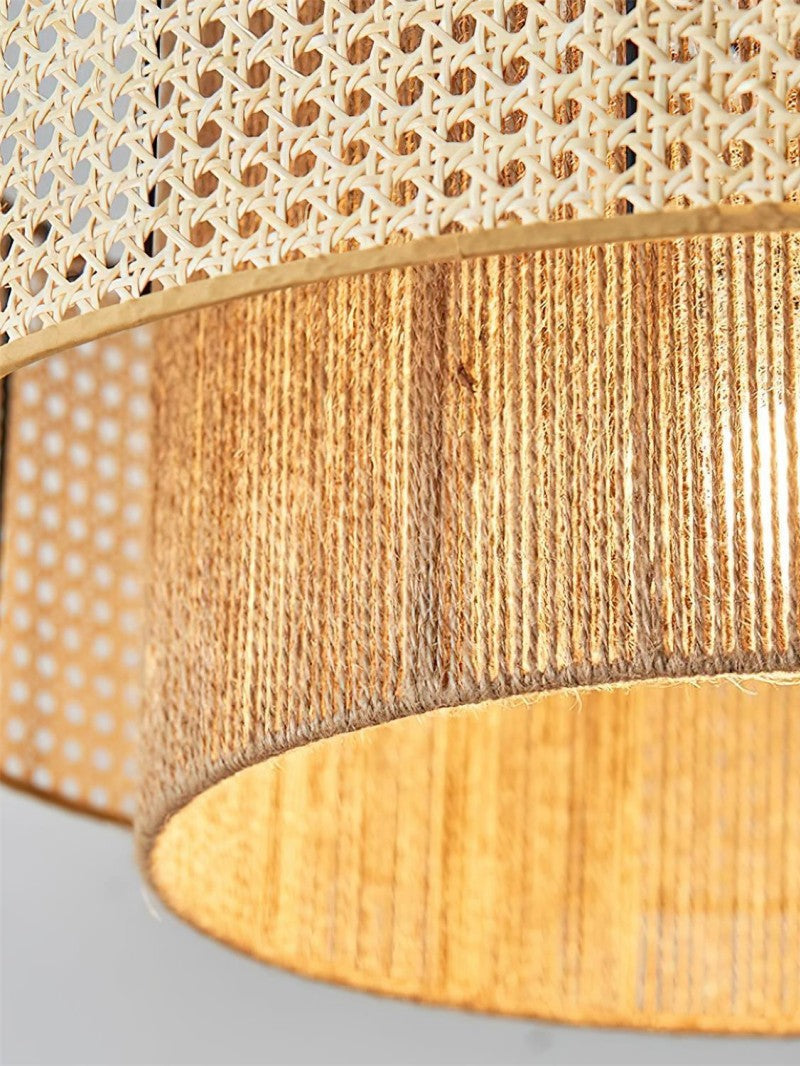 Rustic Japanese Wabi-Sabi Style Hemp Rope Rattan Drum Shape Zen Pendant Light | Esilora