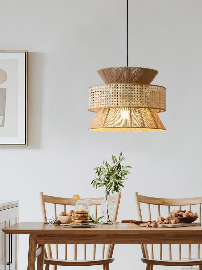 Rustic Japanese Wabi-Sabi Style Hemp Rope Rattan Drum Shape Zen Pendant Light | Esilora