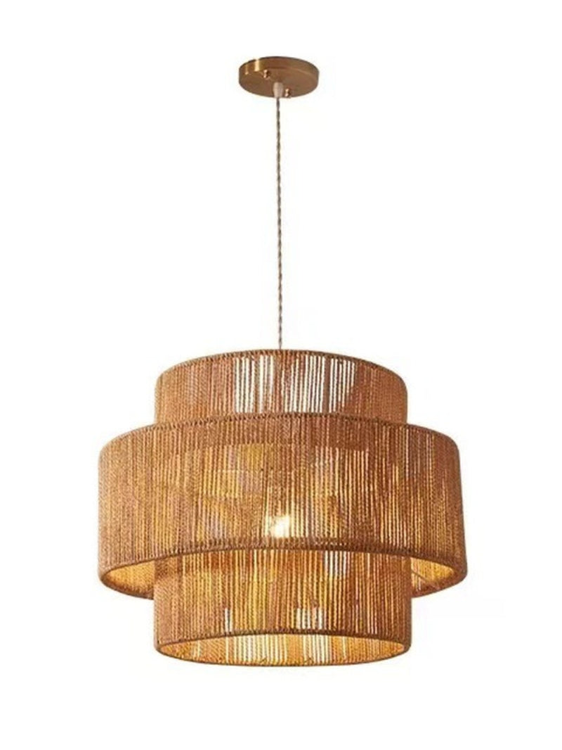 Rustic Japanese Wabi-Sabi Style Hemp Rope Rattan Drum Shape Zen Pendant Light | Esilora
