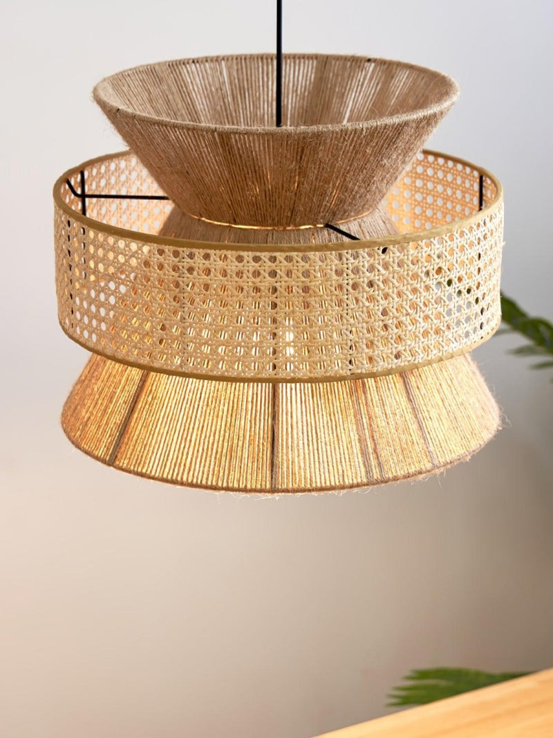 Rustic Japanese Wabi-Sabi Style Hemp Rope Rattan Drum Shape Zen Pendant Light | Esilora