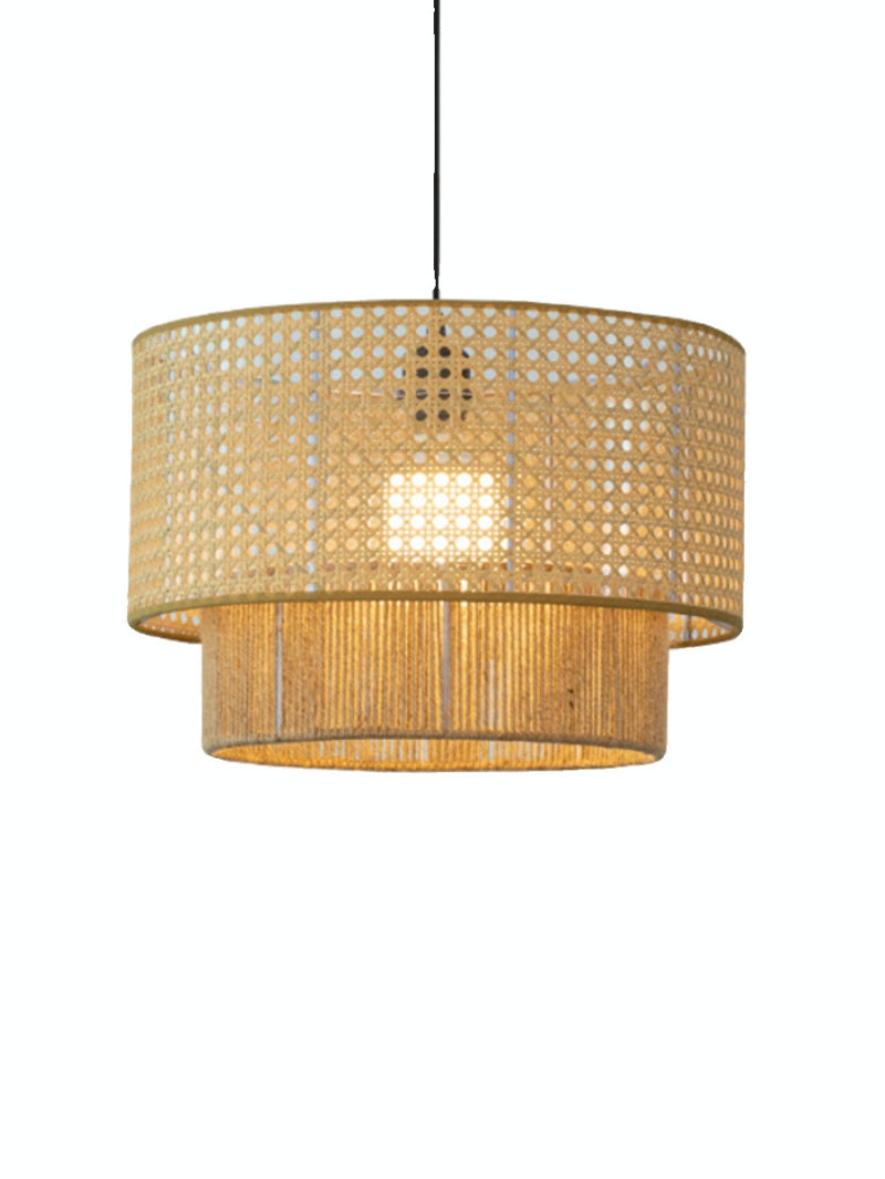 Rustic Japanese Wabi-Sabi Style Hemp Rope Rattan Drum Shape Zen Pendant Light | Esilora