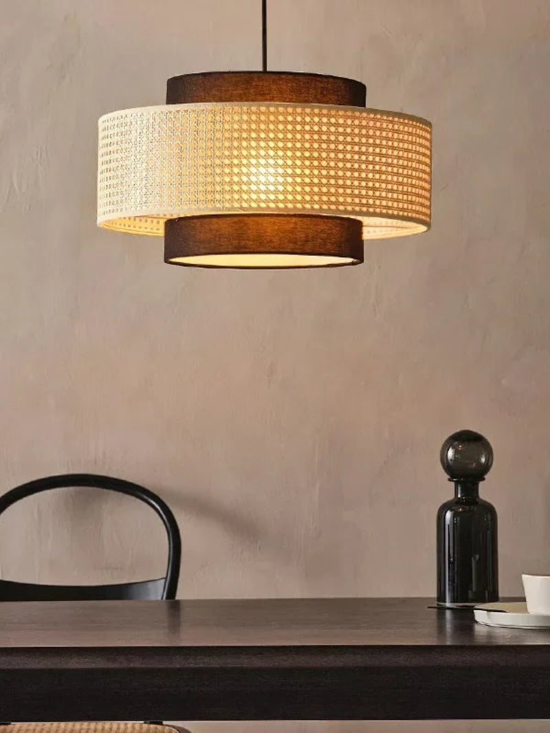 Rustic Japanese Wabi-Sabi Style Hemp Rope Rattan Drum Shape Zen Pendant Light | Esilora