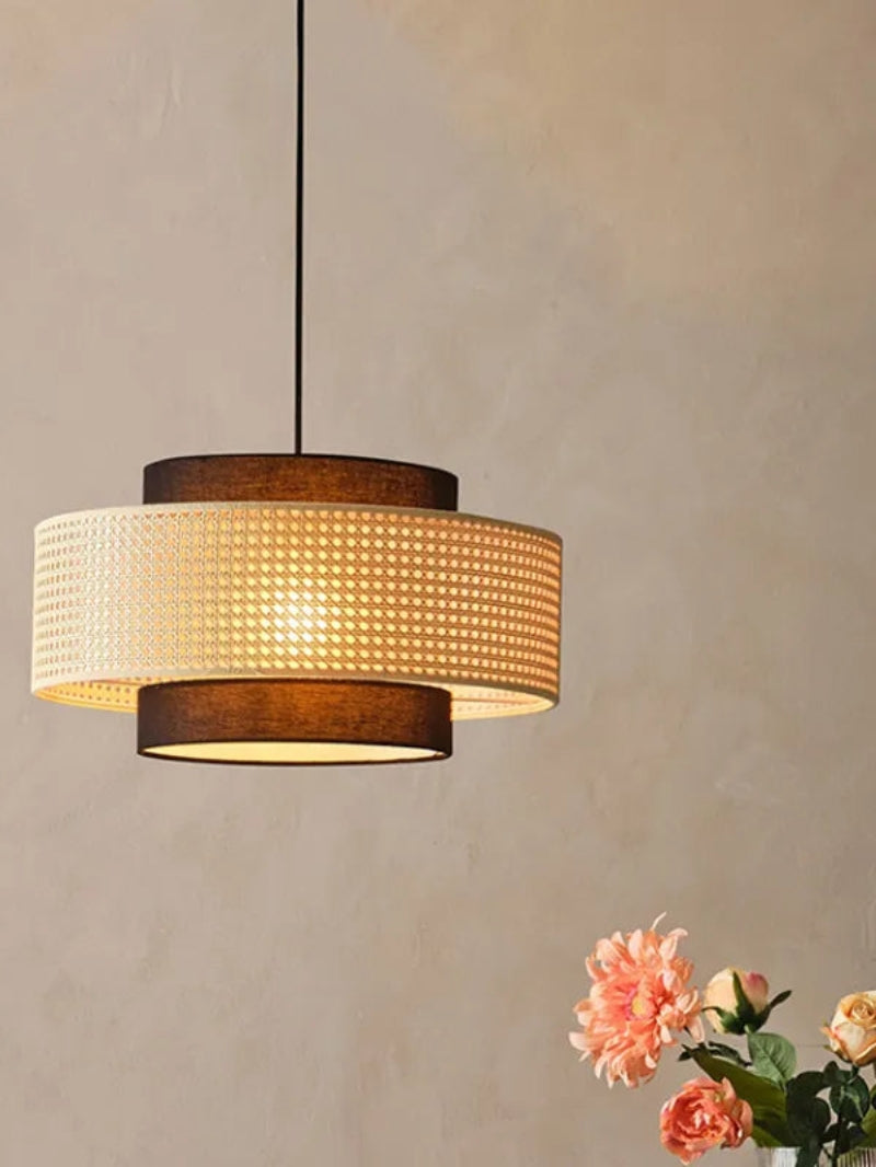 Rustic Japanese Wabi-Sabi Style Hemp Rope Rattan Drum Shape Zen Pendant Light | Esilora
