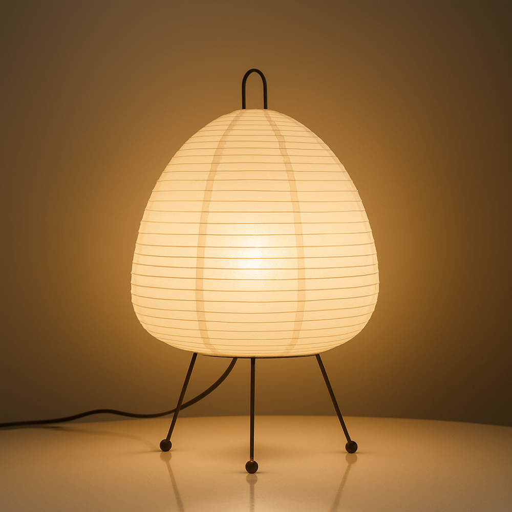 Lampă de masă japoneză din hârtie de orez - lumină caldă modernă, cadru din fier